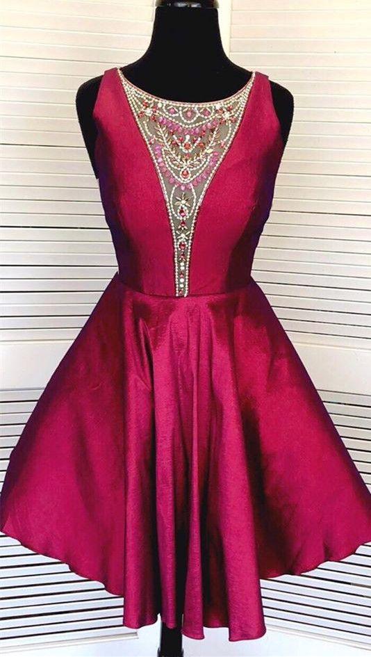 Burgundy With Beaded Top 2024 Edith Homecoming Dresses Short CD4351