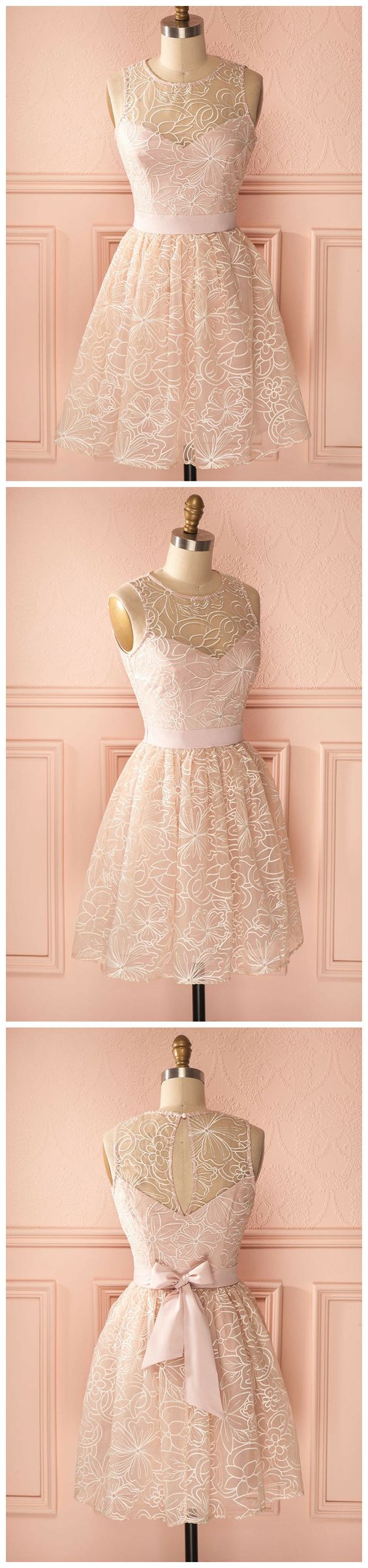 Lace Homecoming Dresses Lilia Cocktail A-Line Scoop Short/Mini Dress Dress CD4614