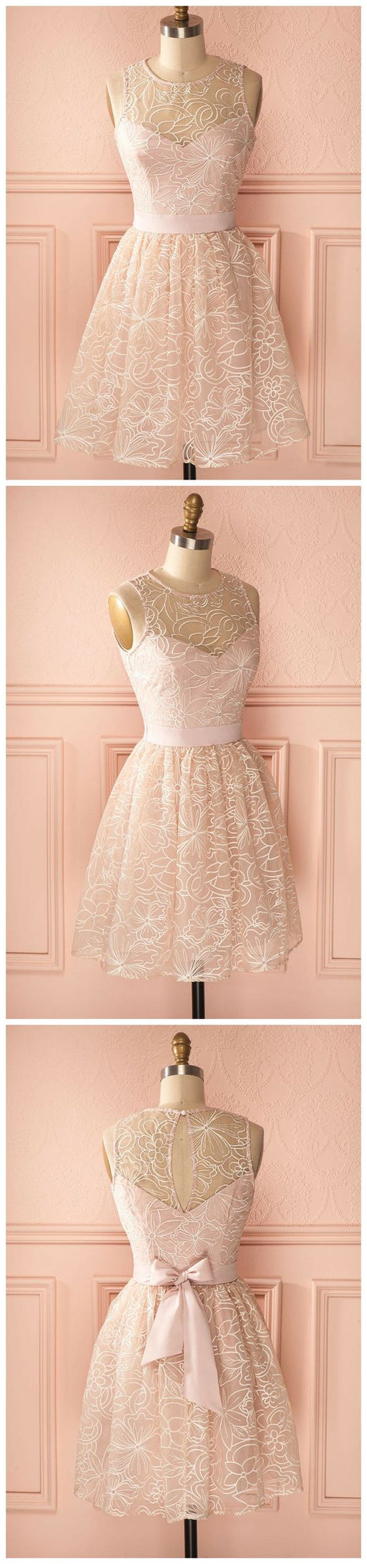 Lace Homecoming Dresses Lilia Cocktail A-Line Scoop Short/Mini Dress Dress CD4614