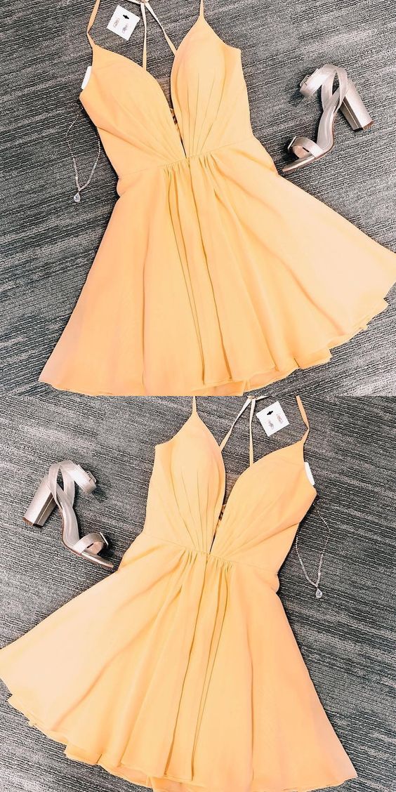Party Dresses Yellow Short A Line Harriet Homecoming Dresses Cocktail For Teens CD4724