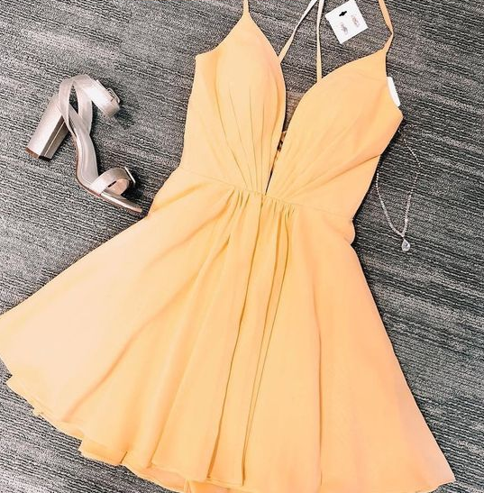 Party Dresses Yellow Short A Line Harriet Homecoming Dresses Cocktail For Teens CD4724