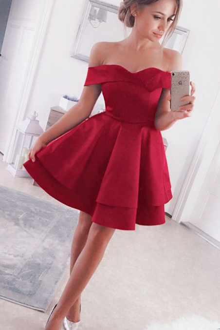 Homecoming Dresses Satin Nathalia Cocktail Short Dress Ofd Shoulder Party Gown CD5106