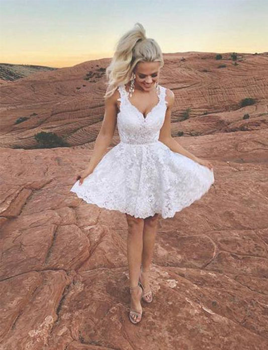 White Short V Neck Serenity Homecoming Dresses Cocktail Appliques Dresses CD517
