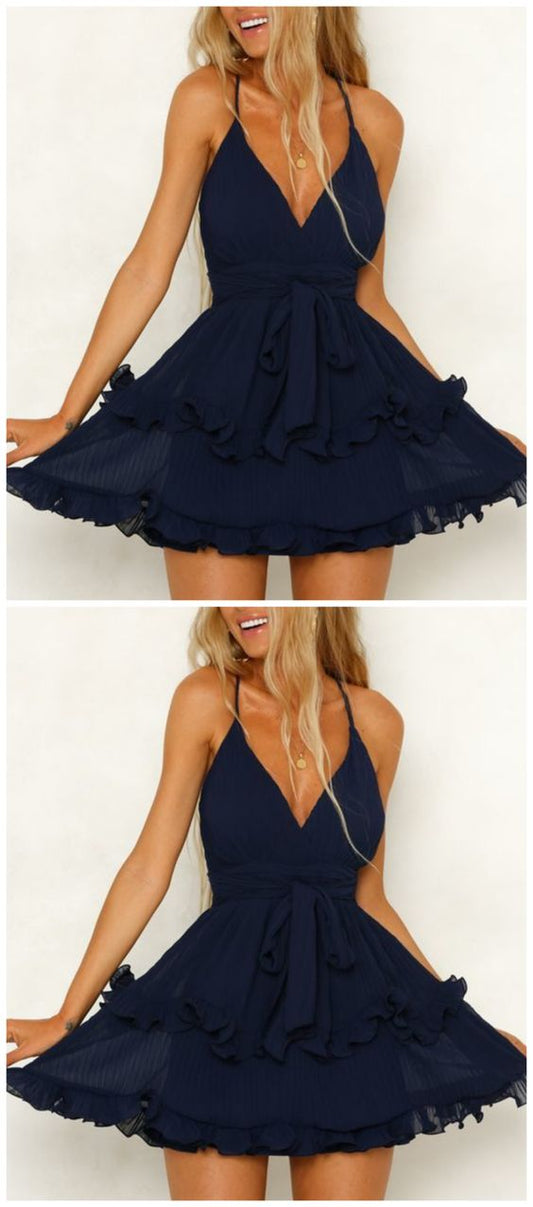 Sierra Homecoming Dresses V Neck Navy CD5339