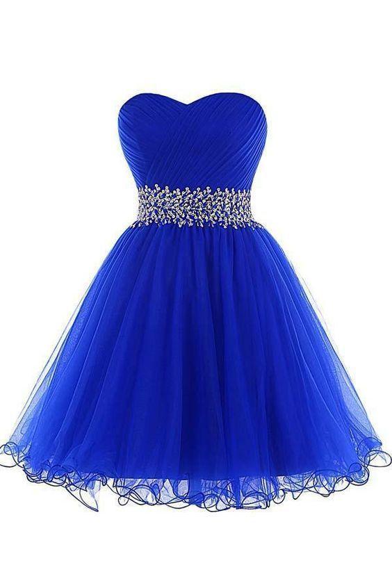 A-Line A-Line Aubrie Homecoming Dresses Lace Royal Blue Sweetheart Short Tulle -Up CD5638