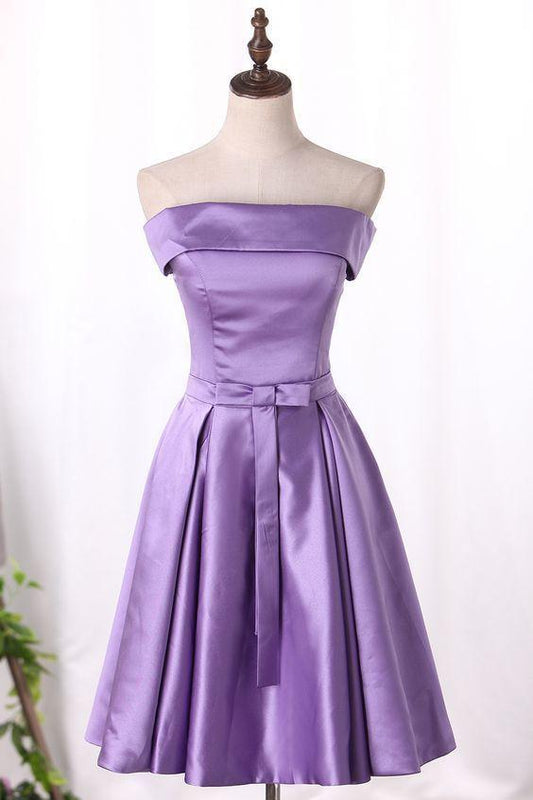 Boat Neck With A Line Homecoming Dresses Satin Elle Cocktail Sash CD5681