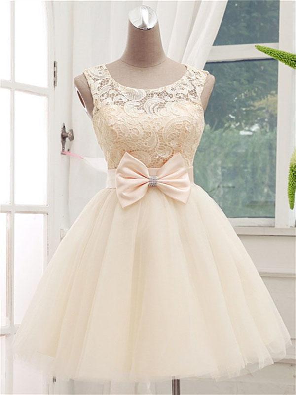 Beautiful Short Scoop Neckline Homecoming Dresses Lace Kristen Off White With Sleeveless CD600