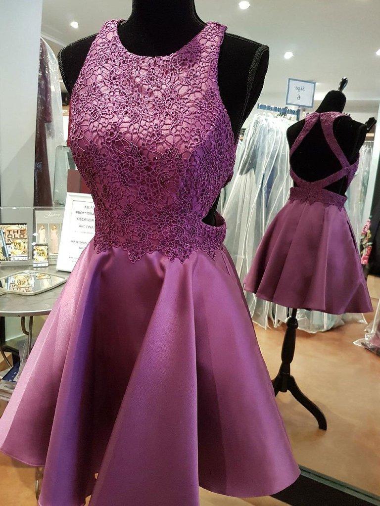 Stunning Purple Applique Homecoming Dresses Lace Leah With Beading Short CD652