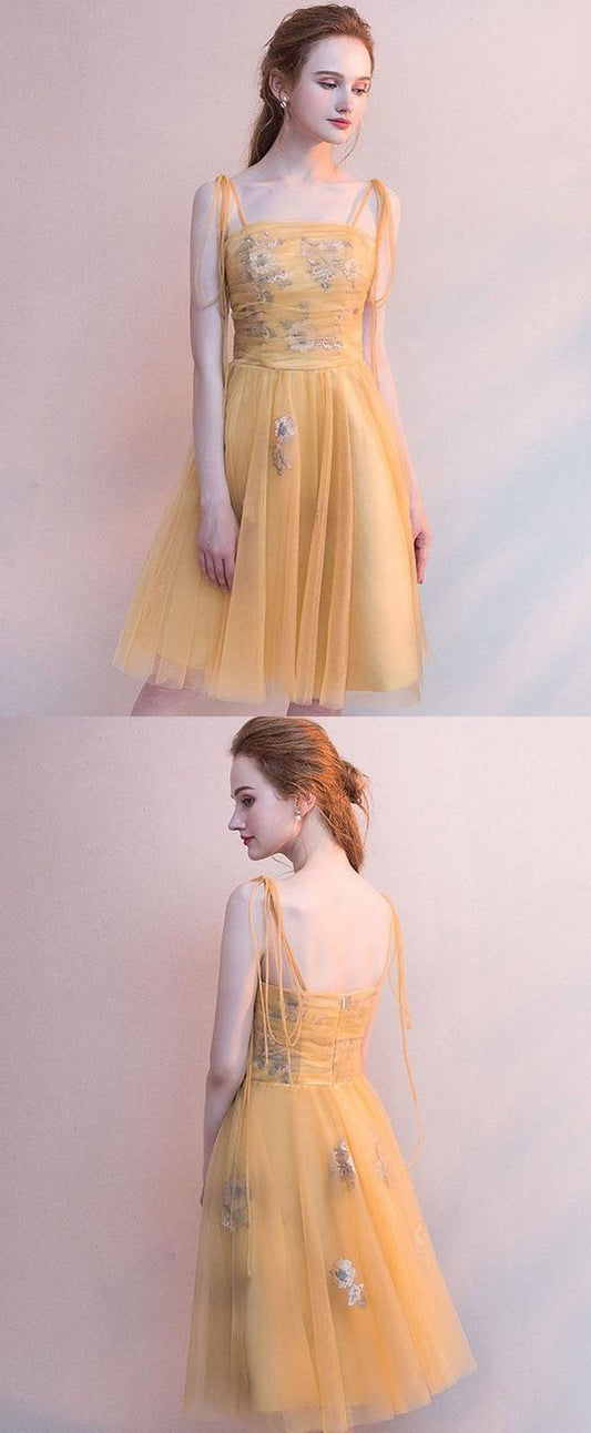 Simple Yellow Tulle Homecoming Dresses Naima Short Yellow CD787