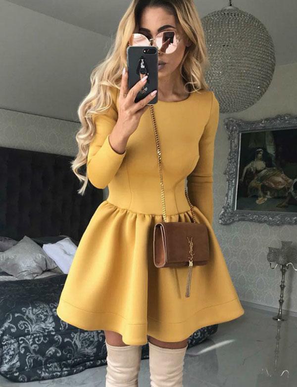 Homecoming Dresses Cocktail Bryanna Round Neck Yellow Short Party Dresses CD801