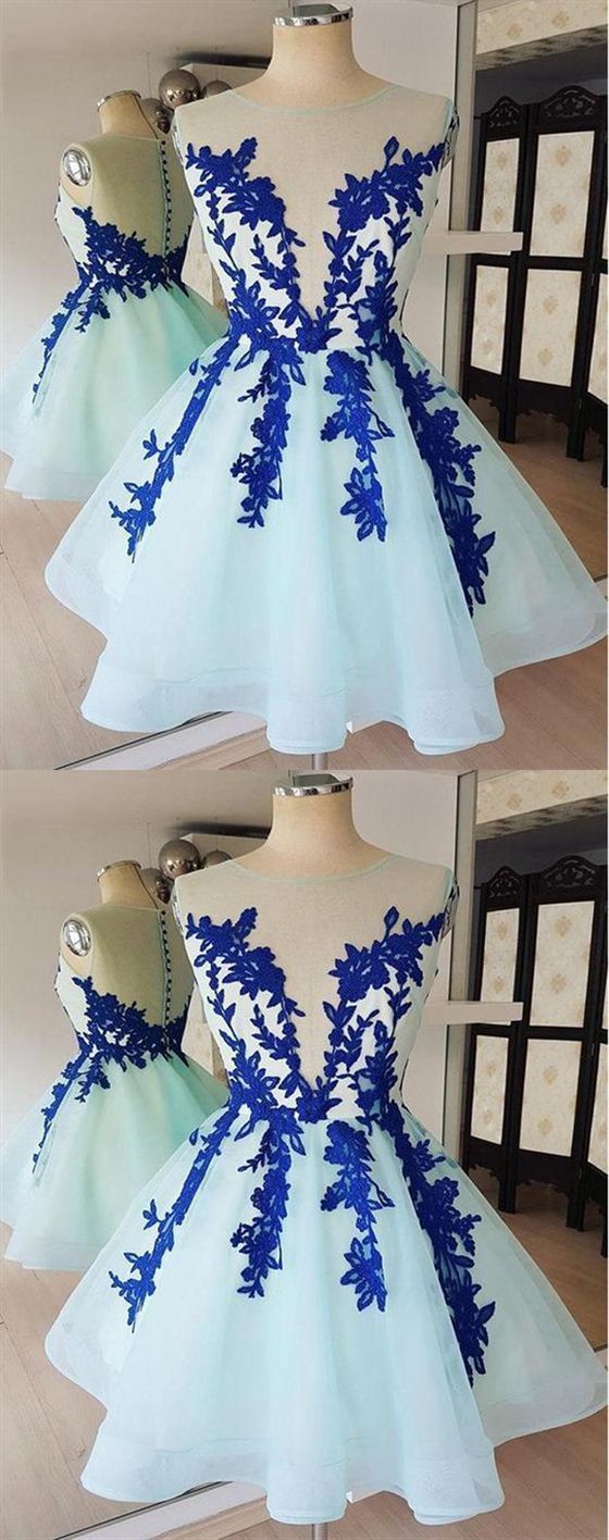 Sleeveless Appliques Cocktail Elianna Homecoming Dresses Lace Tulle Dresses CD830