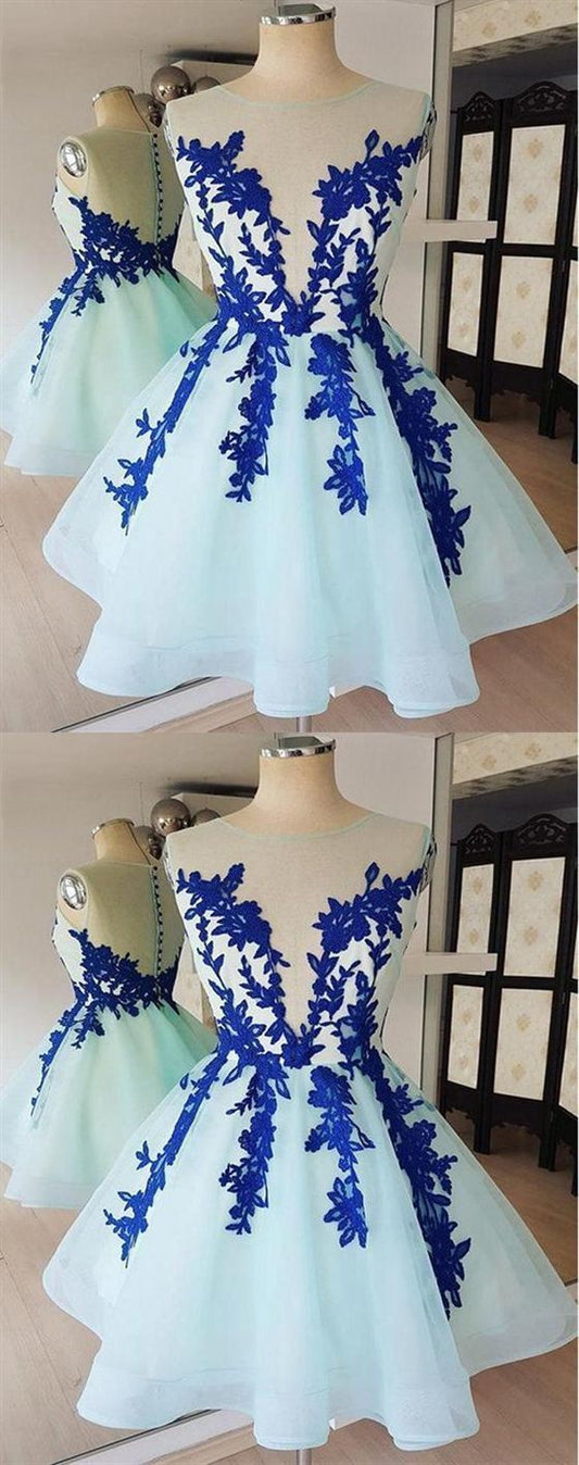 Sleeveless Appliques Cocktail Elianna Homecoming Dresses Lace Tulle Dresses CD830