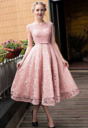 Appliques A-Line Formal Lace Homecoming Dresses Winifred Pink Dress CD901