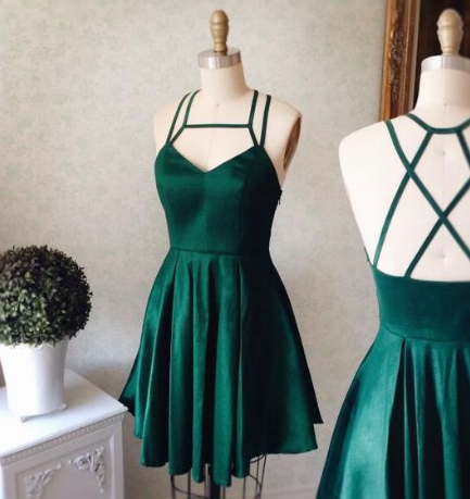 Emerald Short Party Dress Veronica Homecoming Dresses Green Straps Formal Dress V Neck Short CD905