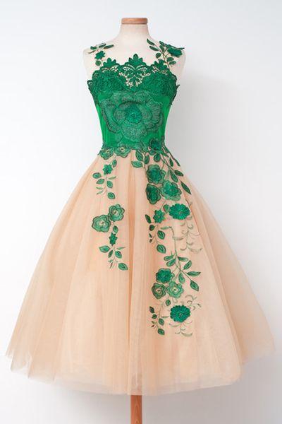 Champagne With Green Elizabeth Homecoming Dresses Embroidery CD9176