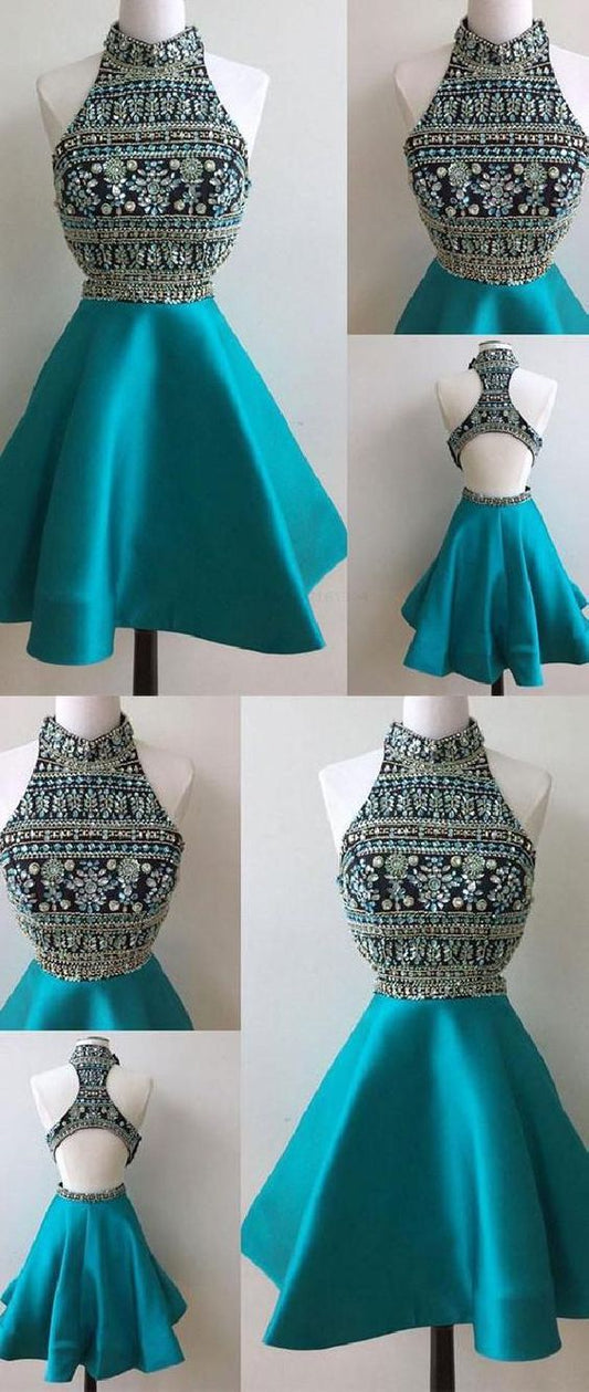 Custom Made Glorious Short High Fashion A-Line High Neck Short With Homecoming Dresses Avah Beading CD9596