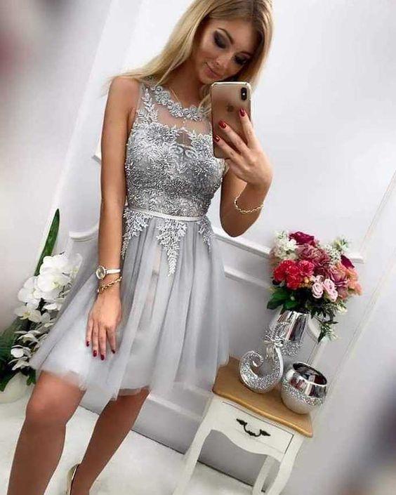 Light Grey Short Short Dresses Graduation Homecoming Dresses Meadow Dress CD9610