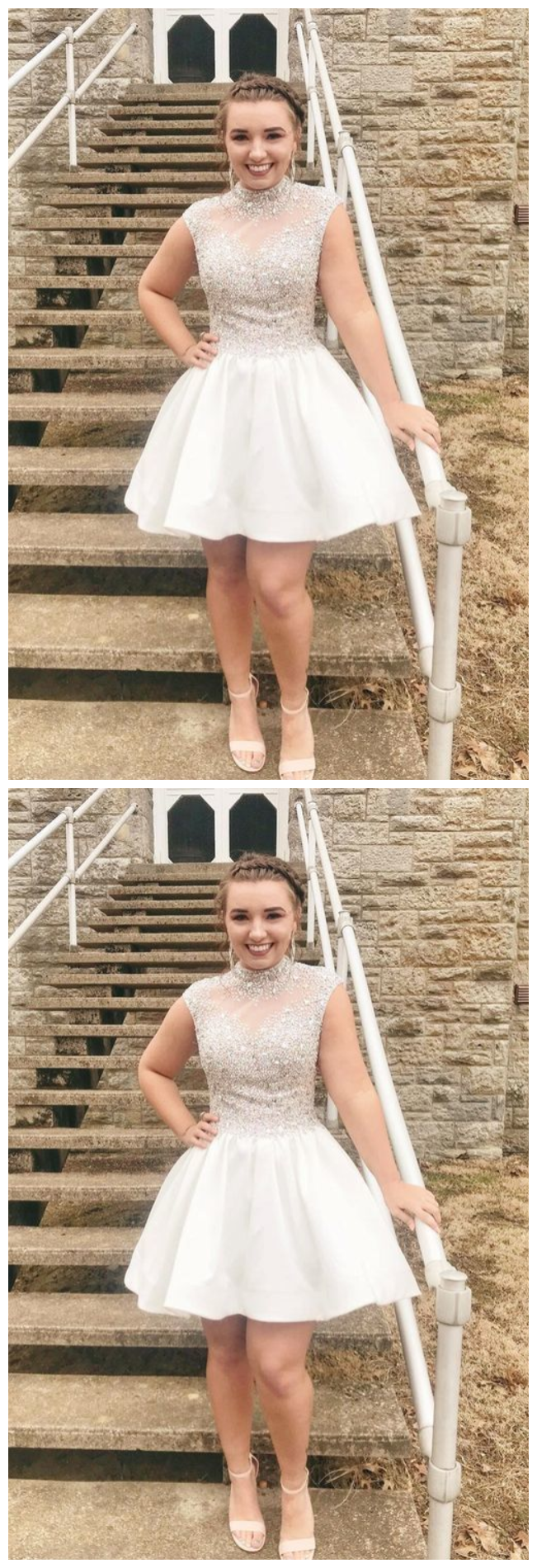 High Neck Short See Matilda Homecoming Dresses Through Beaded CD962