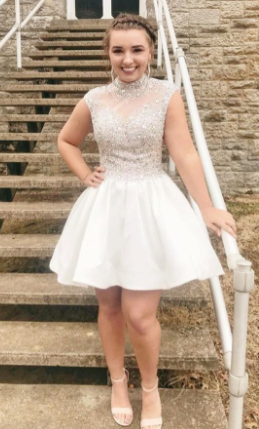 High Neck Short See Matilda Homecoming Dresses Through Beaded CD962