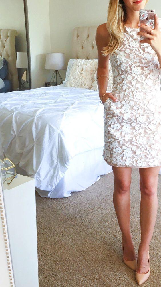 White Charming Short Homecoming Dresses Lace Maggie CD9958