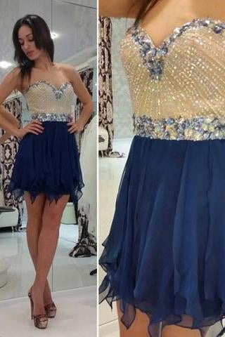 Hot-selling A-line Sweetheart Mini Sleeveless Chiffon Royal Blue Homecoming Dress with Beaded RS450