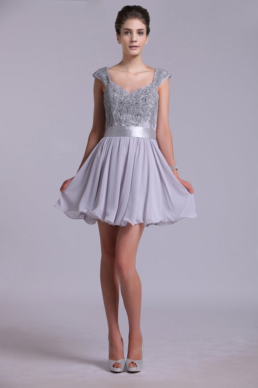 2024 Off The Shoulder A-Line Homecoming Dresses With Applique Tulle And Chiffon