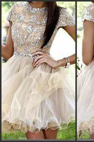 Homecoming dress Short Charming Prom Dress Cap Sleeves Backless Prom Dress BD618