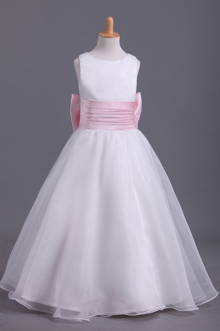 2024 Flower Girl Dresses A-Line Scoop Ankle Length Organza