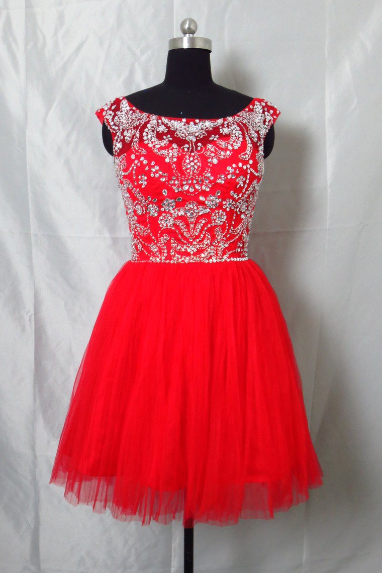 Homecoming Dresses 2024 Scoop Short/Mini Tulle Beaded Open Back