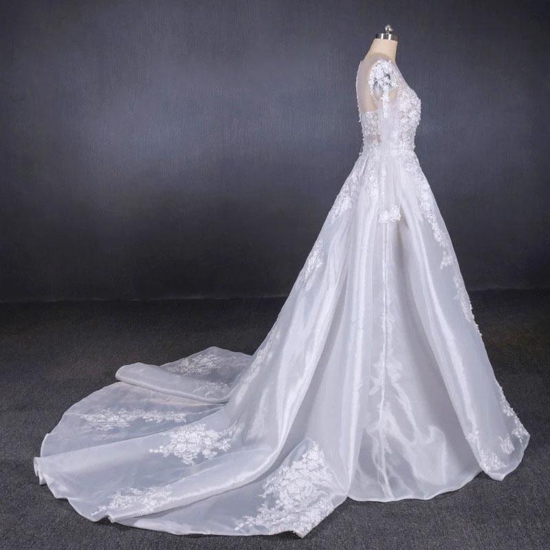 Long Sleeve Sweetheart White Bridal Dresses with Applique, Wedding Dresses SRS15250