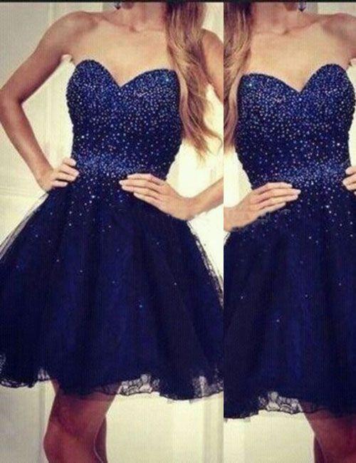 Modern Sweetheart A-line Beading Navy Blue Short Homecoming Dress RS442