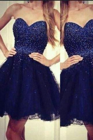 Modern Sweetheart A-line Beading Navy Blue Short Homecoming Dress RS442
