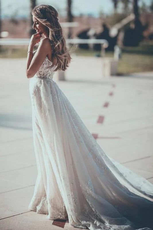 A Line Sweetheart Tulle Wedding Dresses With Appliques Wedding SRSPJTT61Z1