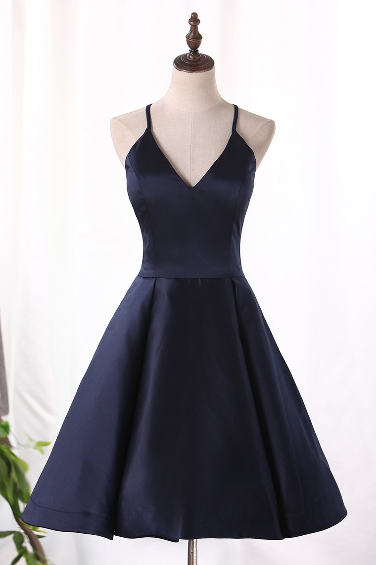 2024 Spaghetti Straps Cocktail Dresses A Line Satin Short/Mini