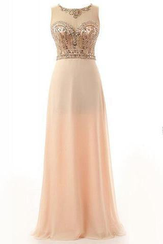 Round Neck Beading Bodice Long Chiffon Prom Dresses Evening Dresses RS498