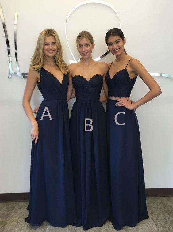 Unique Long Wedding Bridesmaid Dresses Blue A-Line Dresses for Bridesmaids RS611
