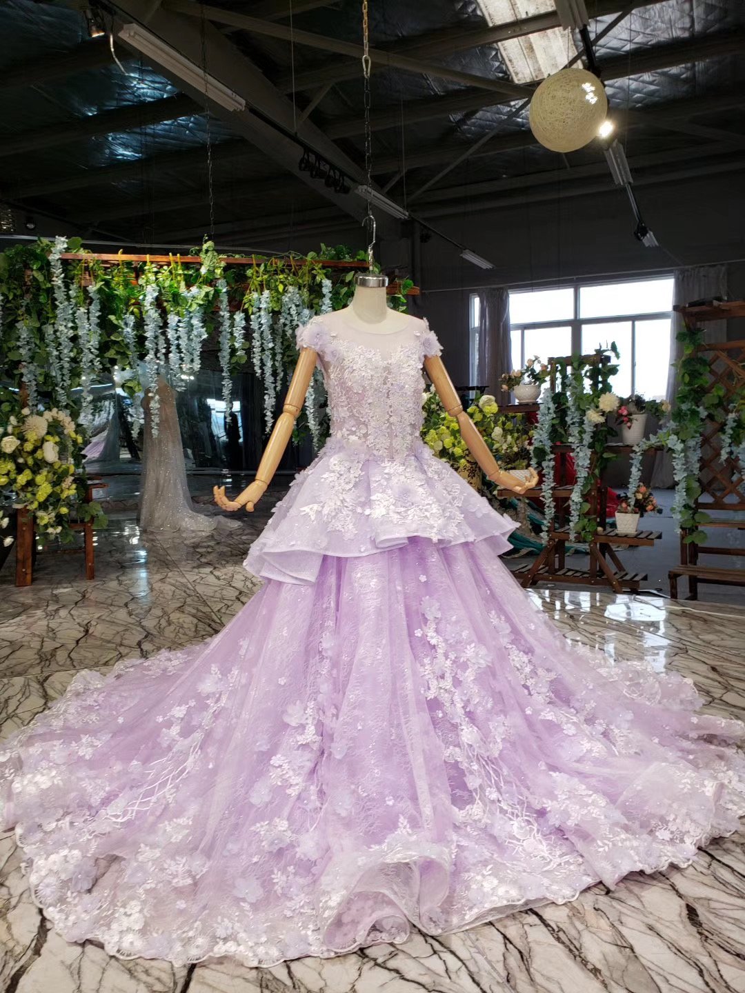 Ball Gown Lace Appliques Cap Sleeves Long Prom Dresses, Quinceanera SRS20480
