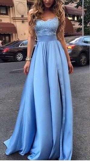 Sexy Cheap Appliques Long Blue Charming Sweetheart A-Line Floor-Length Prom Dresses RS225