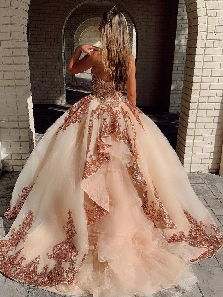 Rosewood Sequins Ball Gown Sweetheart Strapless Quinceanera Dresses with SRS15661