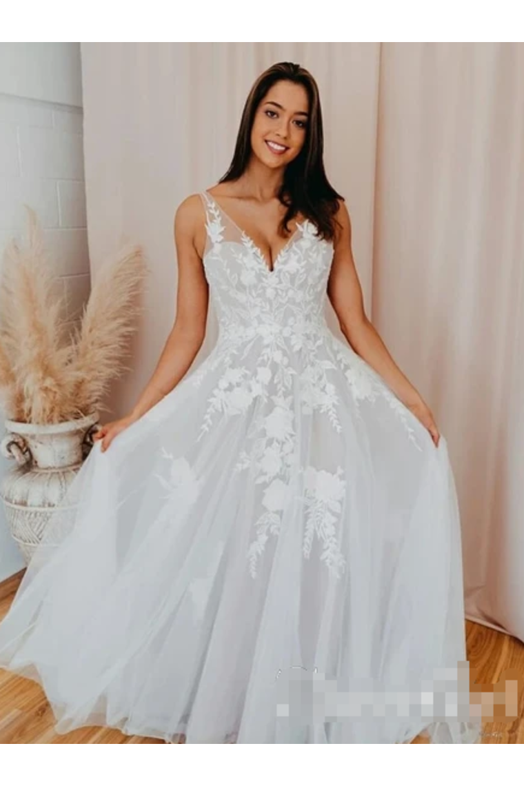 Romantic V Neckline Backless Wedding Dress Appliqued Ball Gown Bridal SRSPSMCZA6Q
