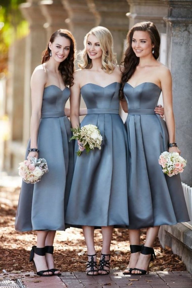 2024 Bridesmaid Dresses A Line Sweetheart Satin Tea-Length Zipper Up