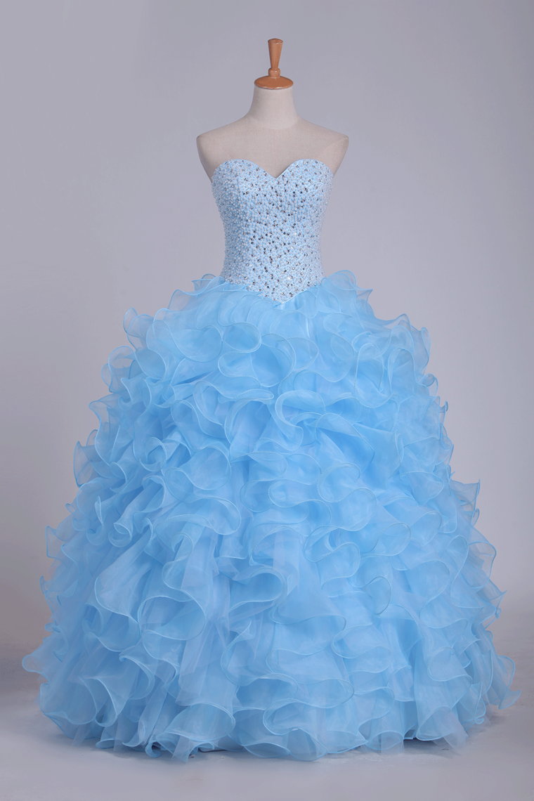 2024 Ball Gown Quinceanera Dresses Sweetheart Beaded Bodice Organza