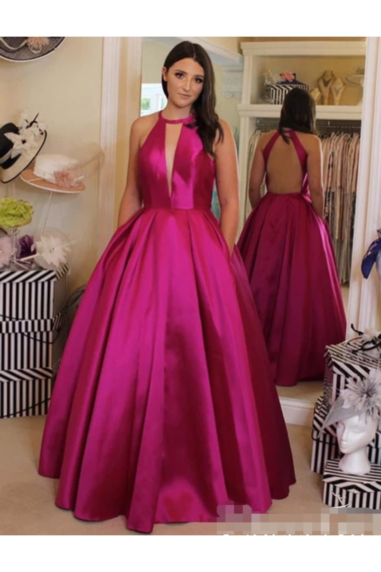Sexy Plunging V Neckline Satin Ball Gown Evening Dress Backless Prom SRSPKGFD3CE