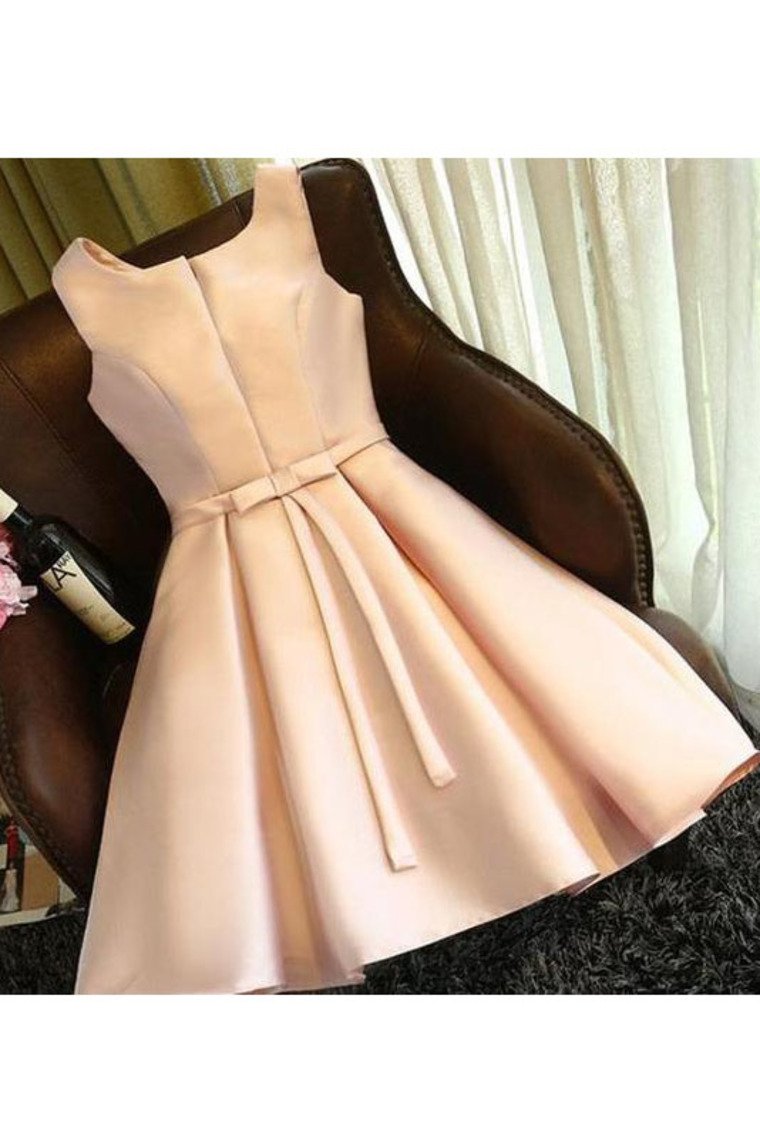 2024 Scoop Cocktail Dresses A Line Satin With Sash Short/Mini Lace Up