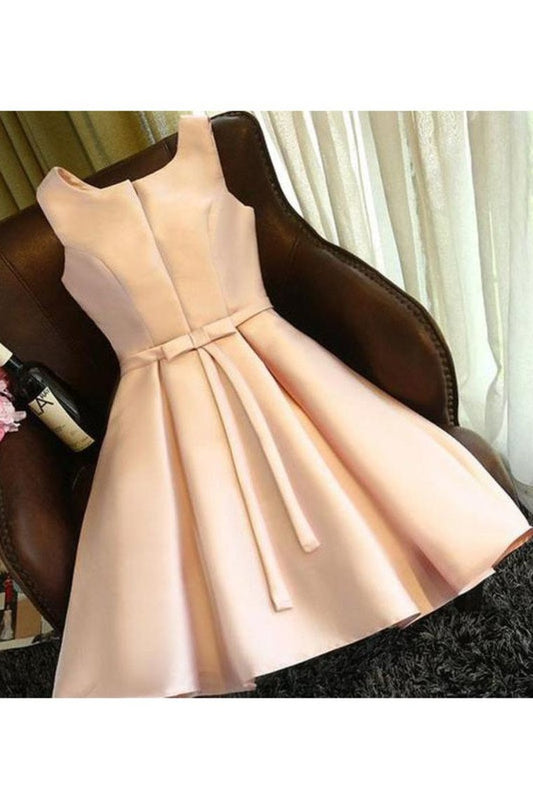 2024 Scoop Cocktail Dresses A Line Satin With Sash Short/Mini Lace Up