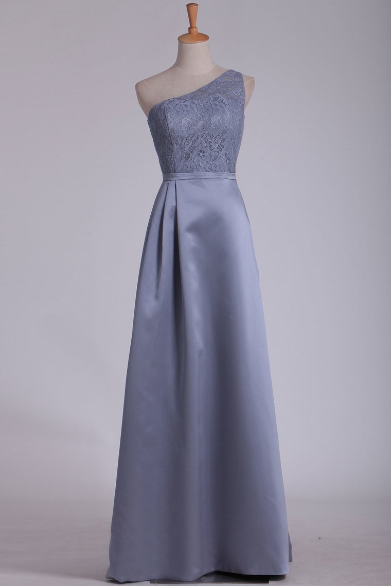 2024 Chiffon One Shoulder Satin & Lace Bridesmaid Dresses Floor Length