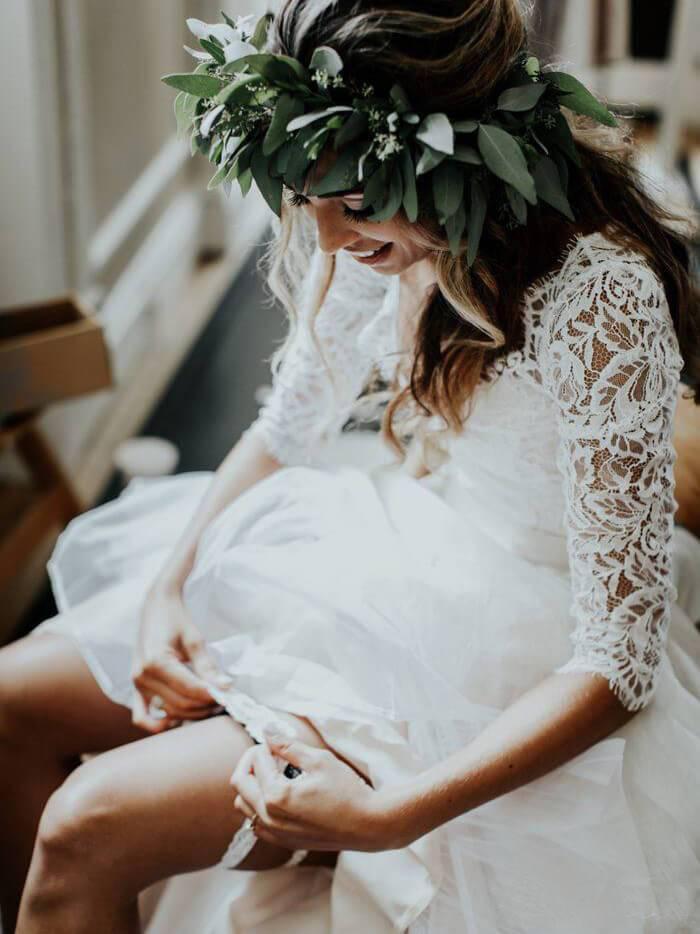 3/4 Sleeve Lace Ivory Chiffon Wedding Dresses Cheap Two Piece Beach Bridal Dresses RS813