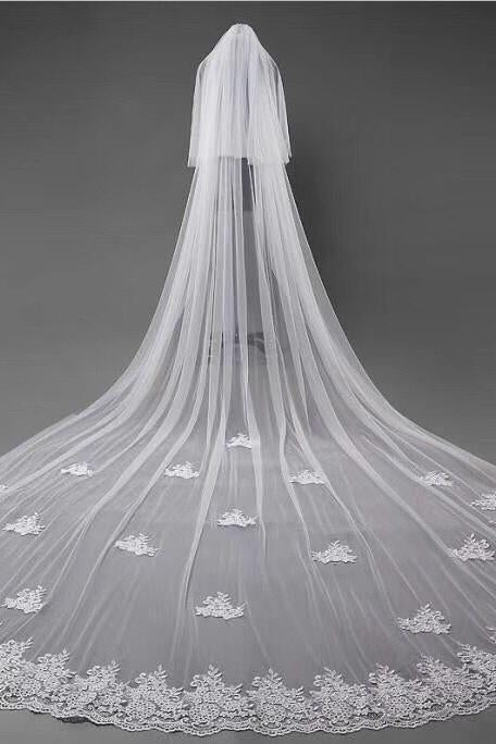 3D Flowers Lace Appliques Tulle Ivory Wedding Veils RS180