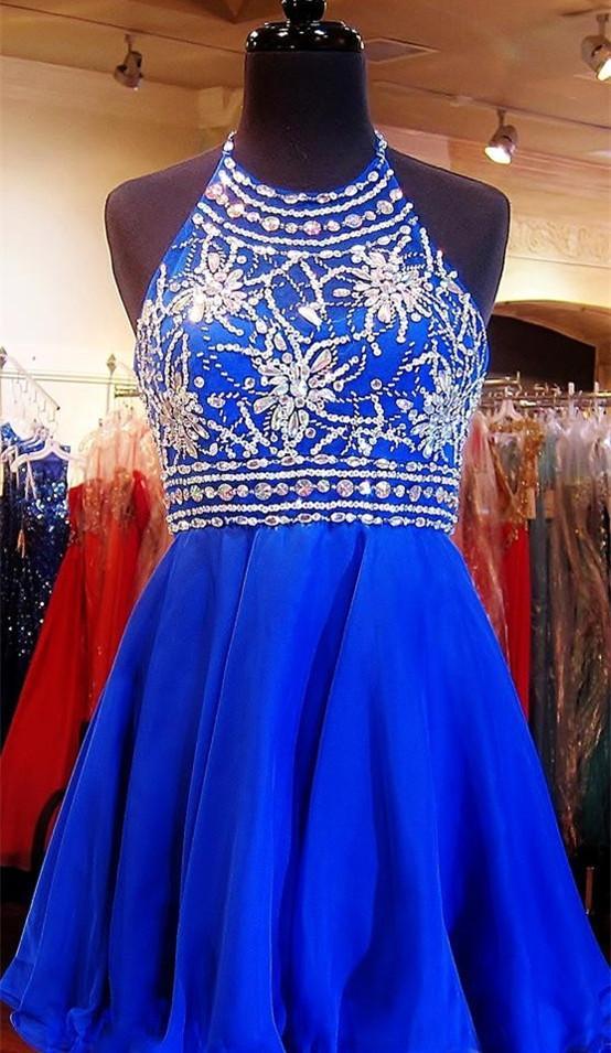 Royal Blue Sparkle Beautiful Chiffon Fashion Beading Sweet 16 Dress RSR67