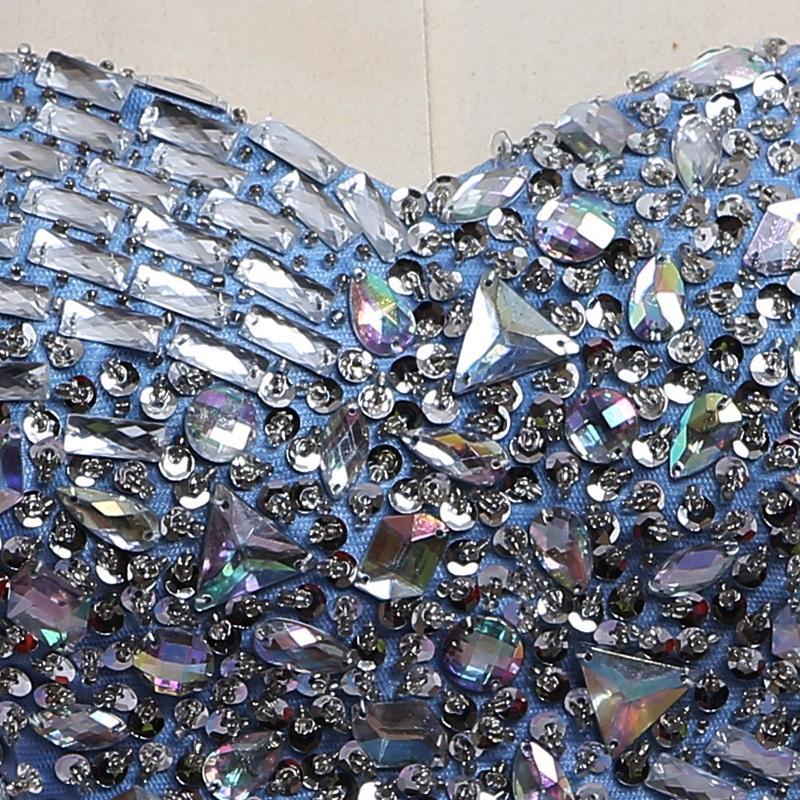 Strapless Cute Tulle Short Sweetheart Beading Blue Rhinestone Homecoming Dresses RS190